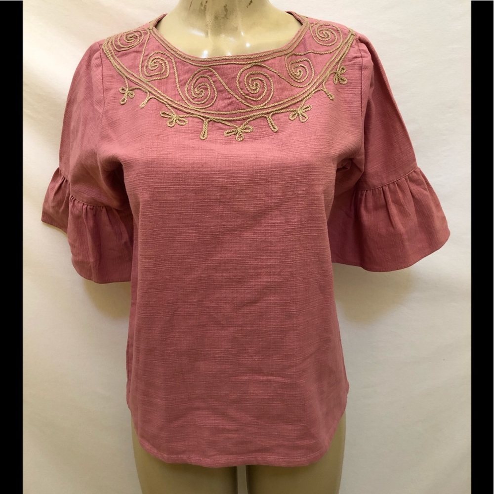 Novica pink embroidered bell sleeve top size M